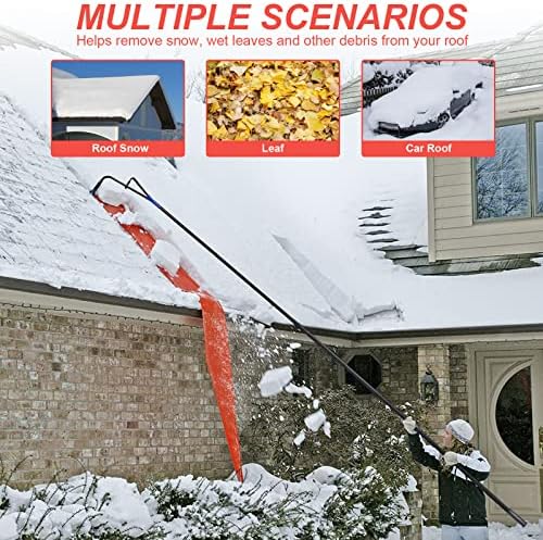 Roof Snow Rake 6-21FT, 19" Cutter with Wheels & Slide for Shingle Roof