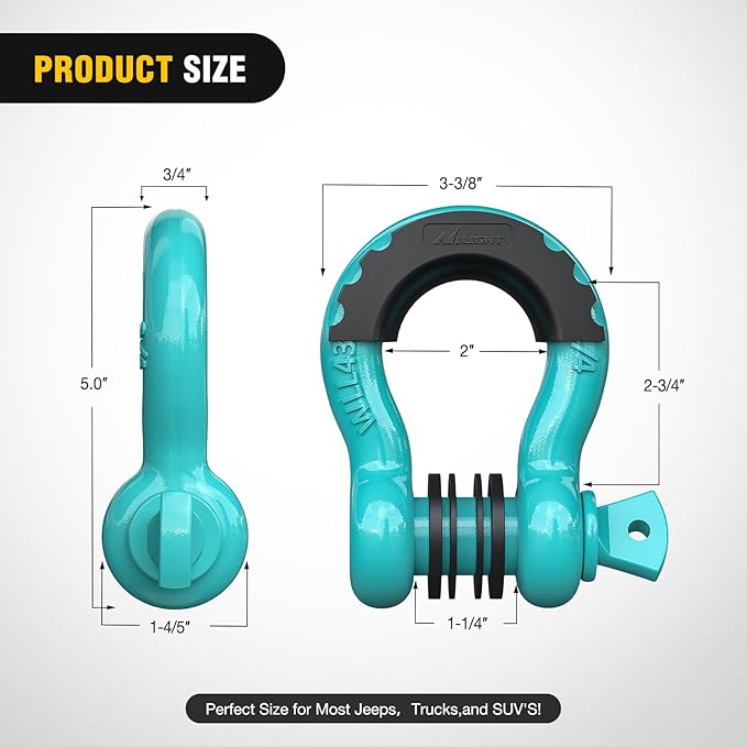 Nilight 2 Pack 3/4" D-Ring Shackle with 7/8" Screw Pin 41,887lbs Break Strength, Heavy Duty Off Road Recovery Shackle with Isolators Washers for Use with Tow Strap, Winch, Off-Road Truck Vehicle
