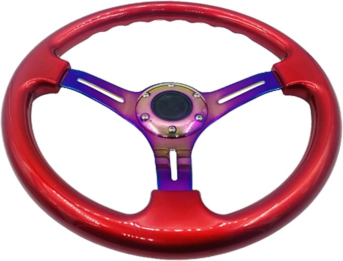 Classic ABS Racing Steering Wheel Neo Chrome Spokes 350mm 13.5" Sports Red Wood Steering Wheel With Horn Button