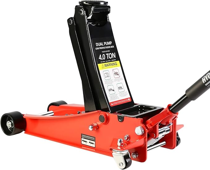 4 Ton Low Profile Floor Jack, Heavy Duty Floor Jack with Dual Pistons Quick Lift Pump, Steel Car Jacks Adjustable Height 4"-21", Hydraulic Trolley Floor Jacks 4 Ton/8000 LBS Capacity, Red