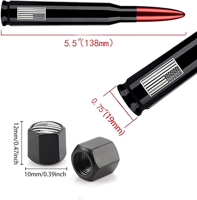 Truck Bullet Antenna with Valve Stem Caps, Mast for GM Ford F150 F250 F350 Chevy Silverado 1500 2500 3500 HD Avalanche Denali Heavy Duty Pickup Trucks Accessories (Red)