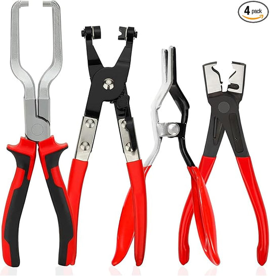 Sakerplus Professional Hose Clamp Kit, Pliers Set - Complete Fuel Line Tool Kit with Hose Removal Pliers & Clip Tools for Automotive Maintenance (4 in 1 Set)