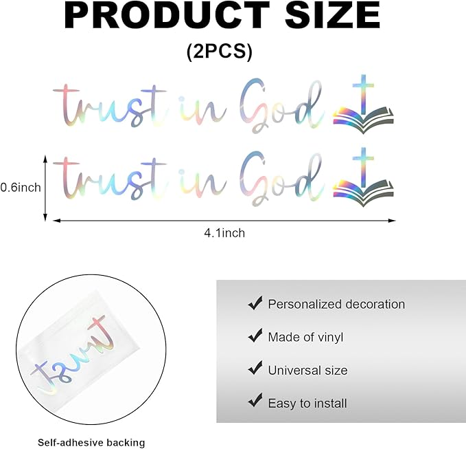 DXNQ 2 PCS Trust in God Rearview Mirror Decals, Automotive Vinyl Rear View Mirror Decorative Stickers, Waterproof Trust in God Stickers for Car Truck Laptop, Car Accessories (Colorful,Style 2)