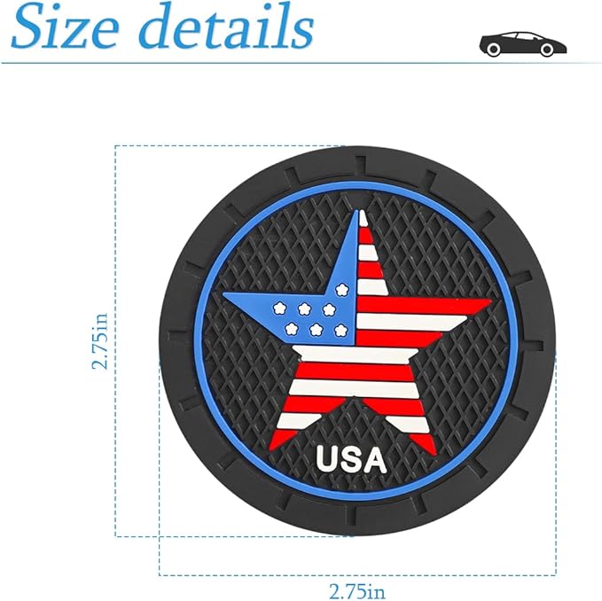 AUCELI 4 Pack Car Cup Holder Coasters, Colored American Flag US Flag Insert Car Cup Coaster, 2.75 Inch Anti Slip Shockproof Embedded Drink Mat, Vehicle Interior Decor Accessories