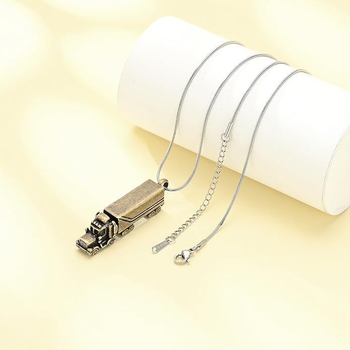 Urn Necklace for Ashes 18 Wheeler Semi Truck Cremation Jewelry for Men Memorial Urn Pendant Ashes Locket Necklace Keepsake Gifts