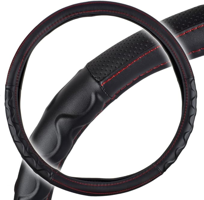 Motor Trend 18" Inch Steering Wheel Cover for Big Rigs Trucks Semis Truckers RVs 18-Wheelers Freight Carrier Tow Trucks Tankers Transporters, Insulated Soft Comfortable, Improve Grip Fatigue - Black