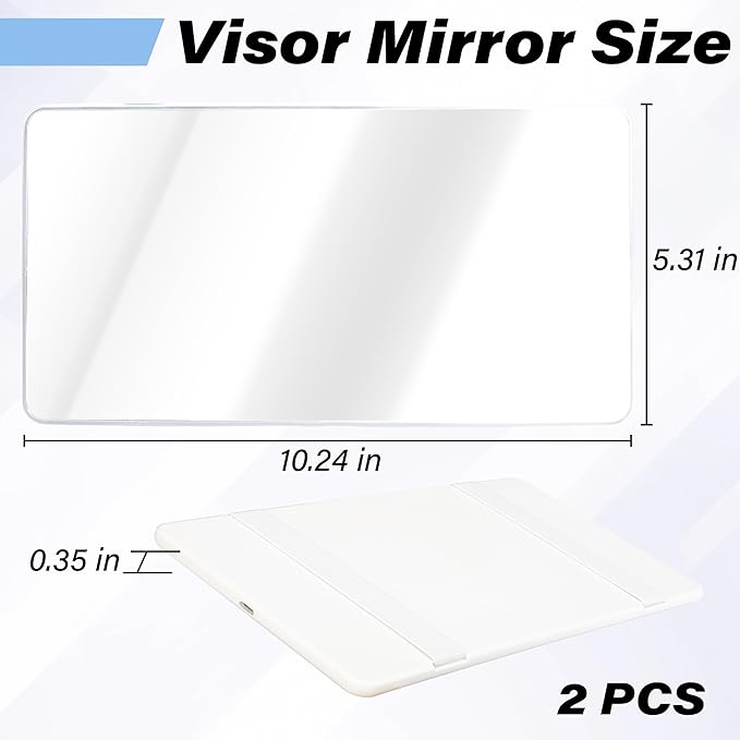 2 PCS Car Sun Visor Mirror, Cosmetic Makeup Mirrors with Straps, HD Car Interior Cosmetic Mirror, Car Accessories Universal Sun Visor Mirrors for Trucks, Cars, SUVs (White)