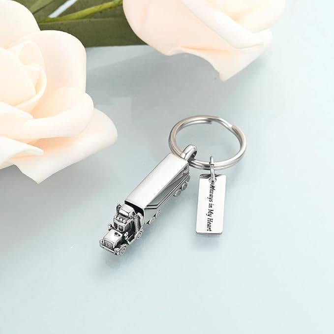 shajwo Cremation Jewelry 18 Wheeler Semi Truck Urn Keychain for Ashes for Women Men Memorial Human Ashes Pendant