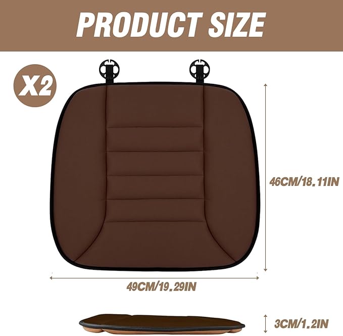 MYFAMIREA 2PCS Car Seat Cushion Pad 1.2" Thick Comfort Seat Protector for Car Driver Seat Office Chair Home Use Memory Foam Seat Cushion with Non Slip Bottom, 20'' x 18.5'', Coffee