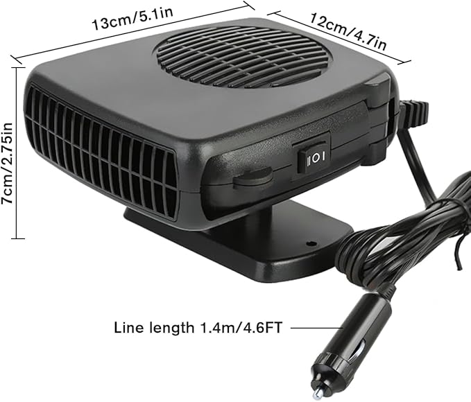Leaflai 12V Car Heater 150W Auto Heater Anti-Fog Windscreen Heating Fan 2 in-1 Heating/Cooling Car Defroster with Plug-in Cigarette Lighter, Mini Car Demister for Small Vehicles