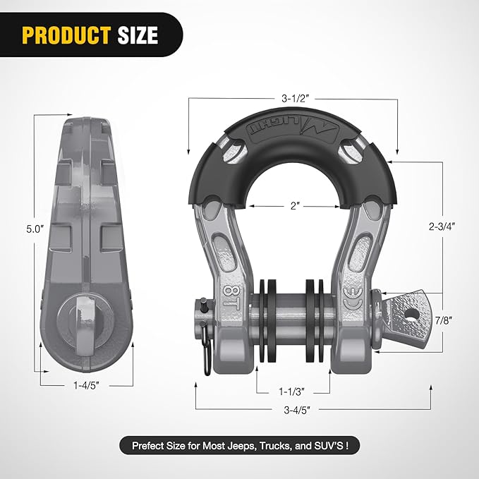 Nilight Heavy Duty Mega D-Ring Shackles(2 Pack) w/ 7/8″ Screw Pin & isolators, 68,000 lb Break Strength(17,000 lb WLL), Forged Steel Off-Road Recovery Shackles for Tow Strap & Winch Gear, Silver Gray