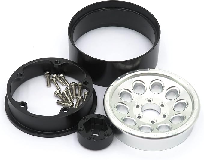 HOBBYSOUL 1.9 Crawler Tires and Wheels 120mm Soft Sticky 1.9 Mud Slingers Tires & 1.9 Beadlock Wheels Silver Rim for 1/10 RC Crawler Traxxas TRX4 Axial SCX10, (4 Pack)