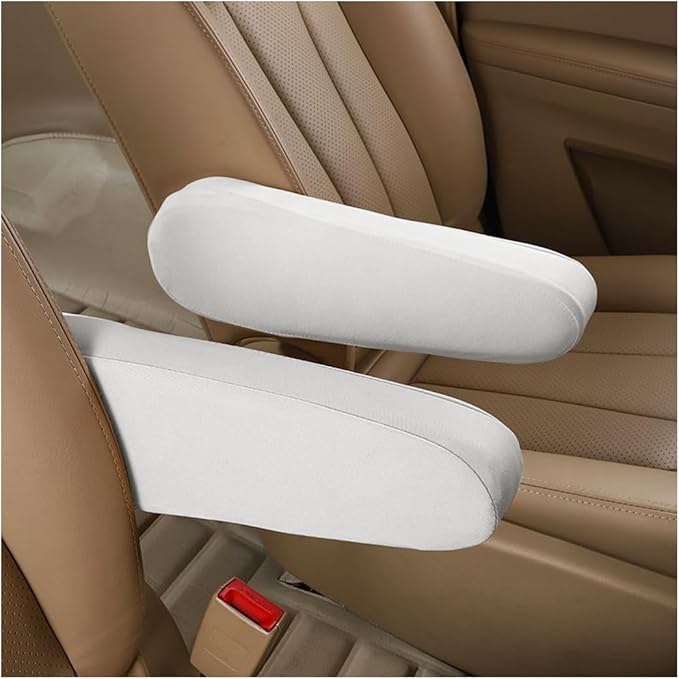 AUCELI 2 Pcs Car Front Seat Armrest Covers, Cloth Fabric Armrest Protectors, Direct Replacement Center Console Lid Armrest Cover Skin, Universal Accessories for Car, SUV, Truck and Van (White)