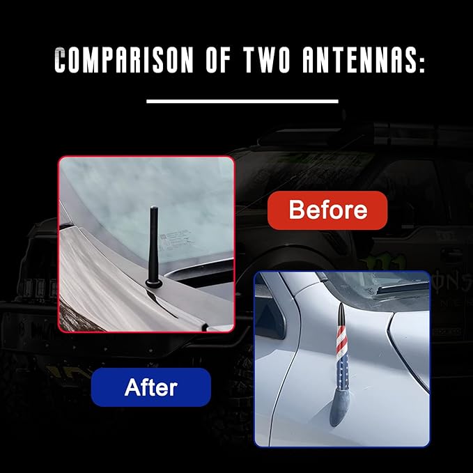 American Flag Car Truck Bullet Antenna with Valve Stem Caps, Universal Antenna Mast for GM Chevy Silverado 1500 2500 3500 HD Avalanche Ford F150 F250 F350 Heavy Duty Pickup Jeep Accessories (Black)