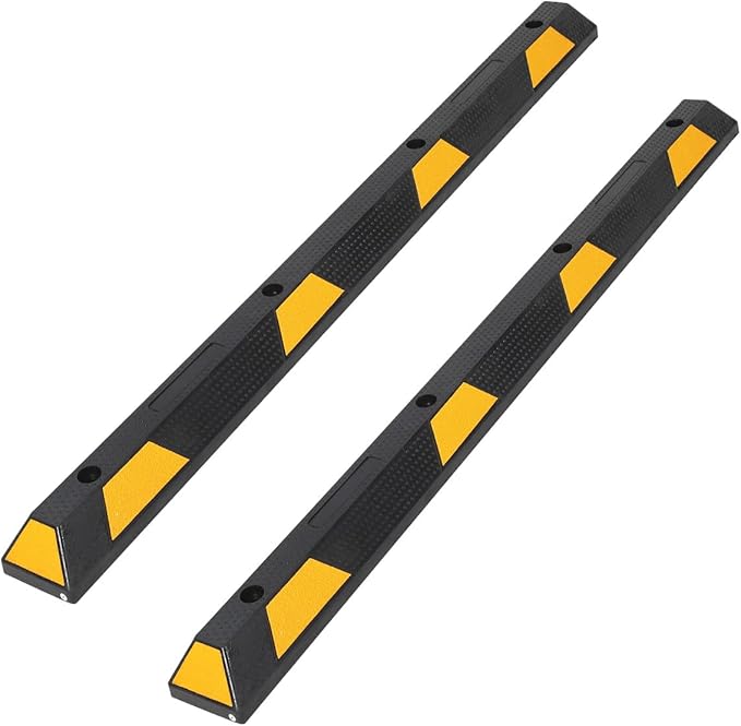 72-Inch Heavy Duty Rubber Parking Curb with Reflective Stripes, 6 ft Premium Quality Auto Wheel Stoppers for Garage, Driveway & Parking Lots