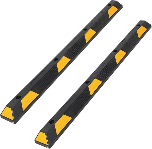 72-Inch Heavy Duty Rubber Parking Curb with Reflective Stripes, 6 ft Premium Quality Auto Wheel Stoppers for Garage, Driveway & Parking Lots