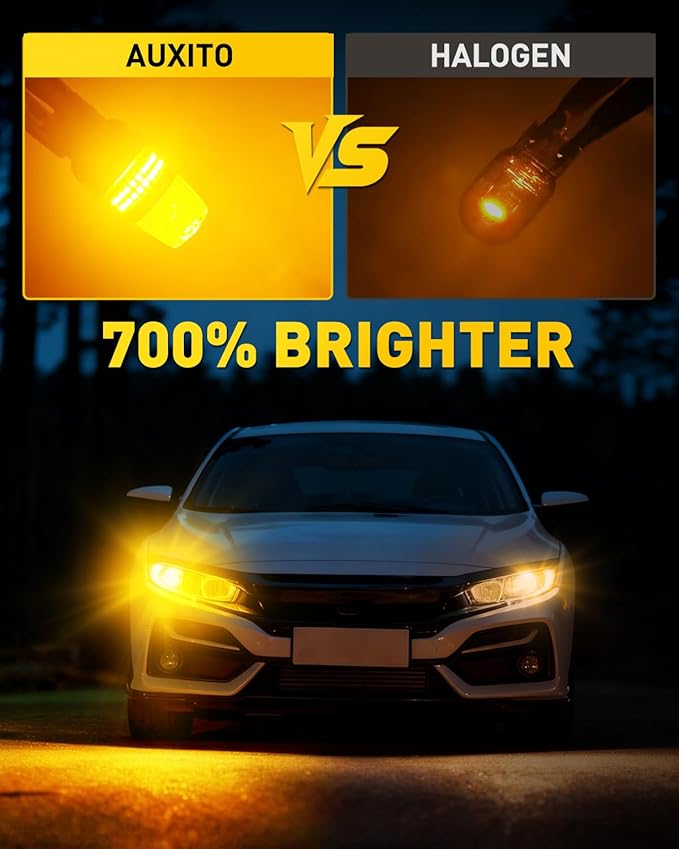AUXITO Latest 7440 7443 LED Bulb Amber Yellow Turn Signal Lights, 700% Brighter 7441 7444 T20 992 WY21W LED Bulbs with Projector for Parking Blinker Tail Brake Signal DRL Marker Light, Pack of 2