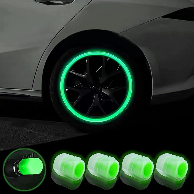 8PCS Car Tire Valve Stem Caps, Universal Noctilucent Waterproof Car Wheel Tire Caps, Suitable for Air Valve Caps for Cars, Motorcycles, Bicycles (Green)