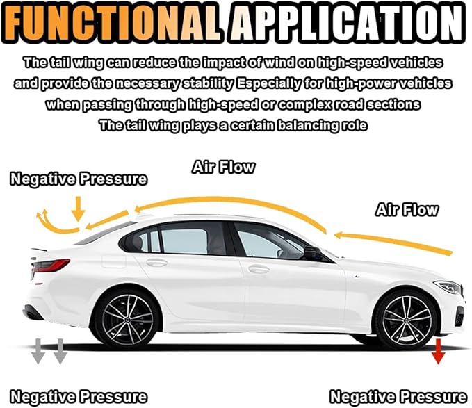 Car Rear Spoiler Roof Lip Kit, Carbon Fiber 3D Rubber Trunk Spoiler Trim Strip Cool Car Decoration, Universal Punch-Free Vehicle Exterior Accessory Sticker (Carbon Fiber Black)