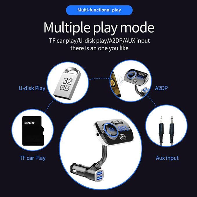 Bluetooth FM Transmitter for Car, 5.0 Bluetooth Handsfree Car Kit Dual USB Colorful Atmosphere Light Support SIRI/Google Voice Assistant QC 3.0 Fast Charge