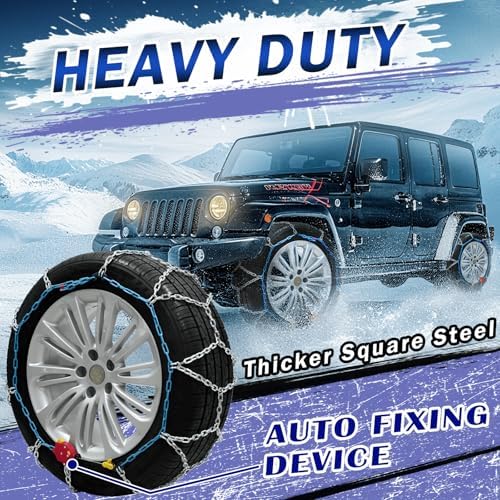 AutoFixing Snow Chains Tire Chains For Light Truck SUV Pickup Trucks, Easy installation, Contains Titanium for Wear Resistance, Set of 2(HRV250)