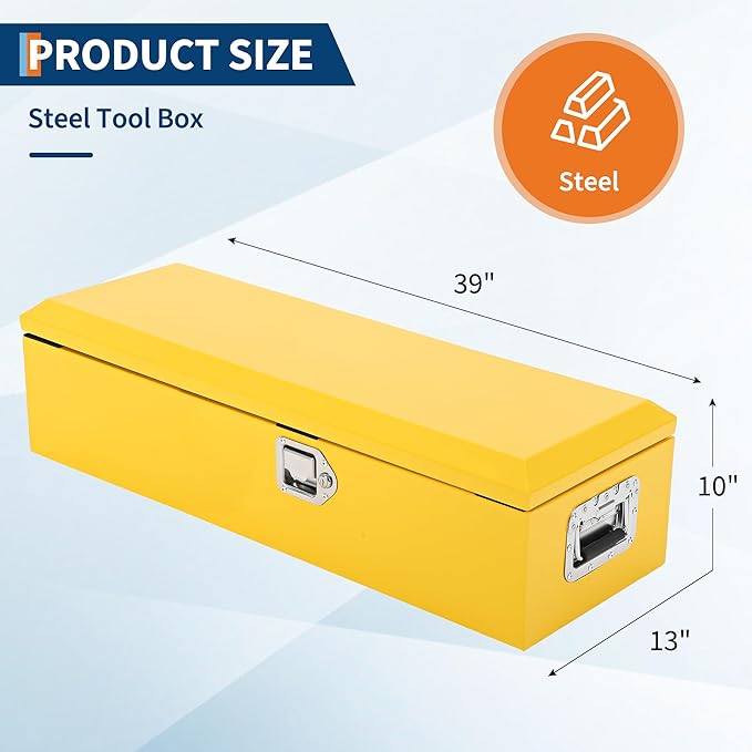 39 Inch Heavy Duty Steel Truck Bed Tool Box Truck Car Outdoor Trailer Pickup Toolbox, RV Storage Organizer w/Lock & Keys