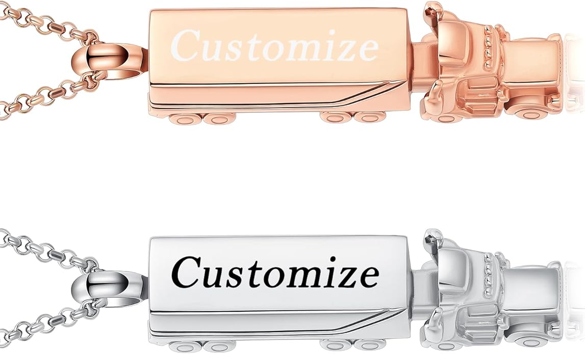 Urn Necklace for Ashes 18 Wheeler Semi Truck Cremation Jewelry for Men Memorial Urn Pendant Ashes Locket Necklace Keepsake Gifts