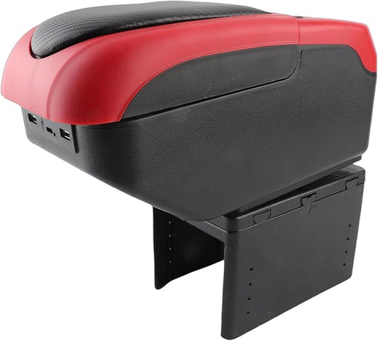 Universal Car Armrest Box with 6 USB Charging Ports Double Layer Car Organizers and Storage Car Arm Rest Console Organizer for SUV Truck Car (Red)