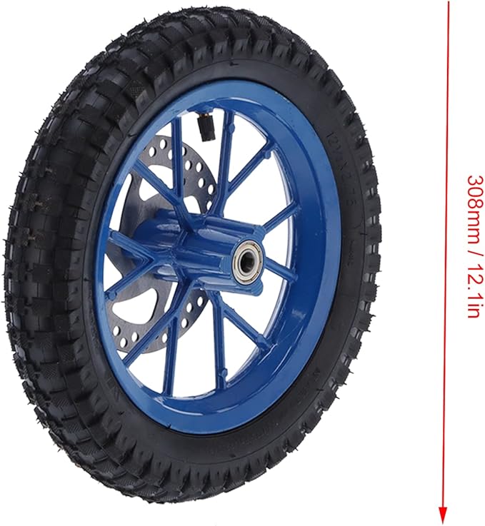 12.5 Inch Front Dirt Bike Tire,Mini Bike Front Wheel and Tire Disc Brake,Tyre Rubber Front Wheel Tire 12.5X2.75In Disc Brake Sprocket Bolts for 2 Stroke Mini Dirt Bike(C (Blue))