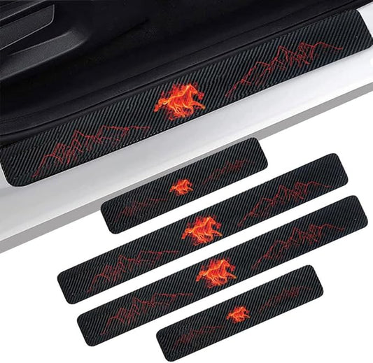 4PCS Carbon Fiber Door Sill Protectors Front/Rear Anti-Scratch Entry Guard (Door-red)