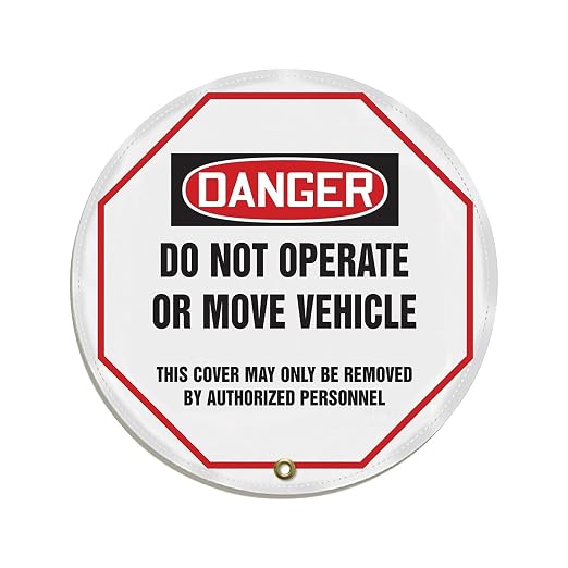AccuformNMC Steering Wheel Cover for Lockout Tagout, OSHA-Style Legend Danger DO NOT Operate OR Move Vehicle..., Reinforced Vinyl, 20" Diameter, KDD824