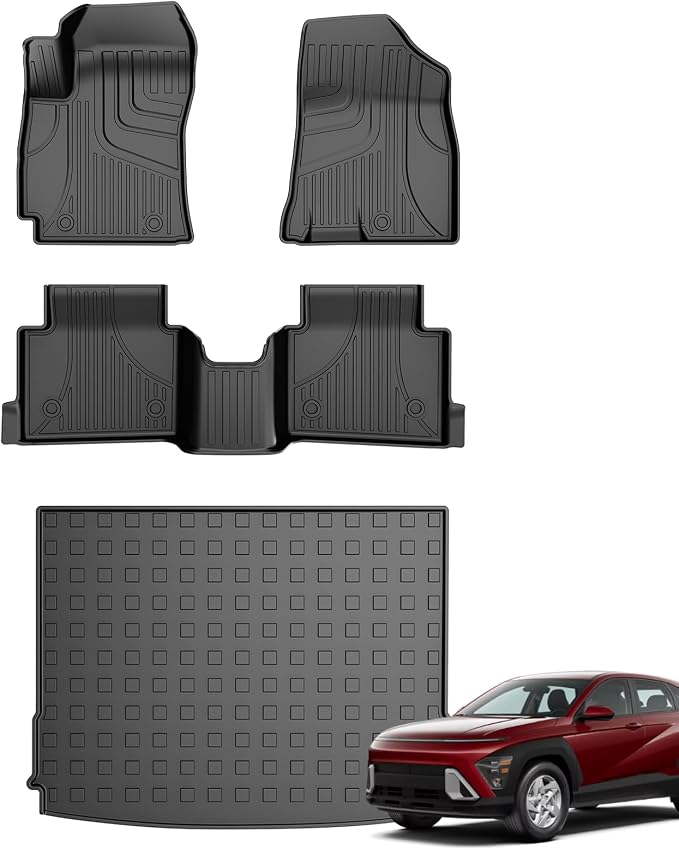 Floor Mats & Cargo Liner for 2024-2026 Hyundai Kona - Custom Fit Non-Slip All Weather Floor Liners & Cargo Liner Full Set for Hyundai Kona SEL/SE/N Line/Limited Accessories Black