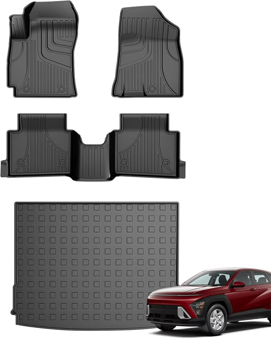 Floor Mats & Cargo Liner for 2024-2026 Hyundai Kona - Custom Fit Non-Slip All Weather Floor Liners & Cargo Liner Full Set for Hyundai Kona SEL/SE/N Line/Limited Accessories Black