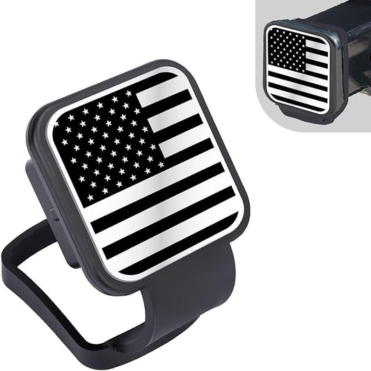 2 Inch Rubber Trailer Hitch Cover, Durable Tow Hitch Covers with American Flag, Car Exterior Accessories Fits for 2 Inches Hitch Receivers, Hitch Cover Tube Plug Cap for Trucks(Silver&Black Line)
