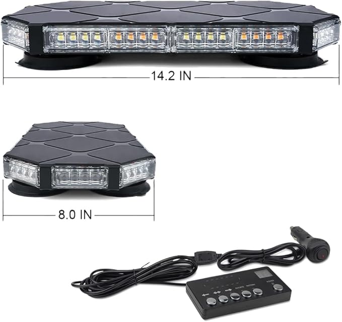 56 LED White Amber Mix Rooftop Strobe Beacon Lights Bar Controller Magnetic Emergency Traffic Warning Flashing Plow Light for Construction Vehicles Trucks Snowplow Tow Commercial Security Car