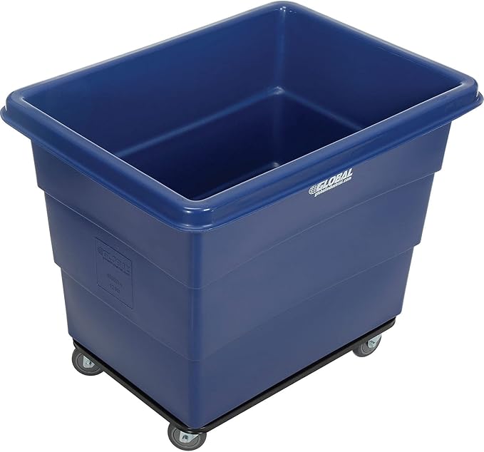 Global Industrial 12 Bushel Plastic Bulk Box Truck, Steel Chassis Base, 1000 lbs. Capacity, 4" Non-Maring Rubber Casters, Blue, 38-2/5"L x 28-9/10"W x 33" H