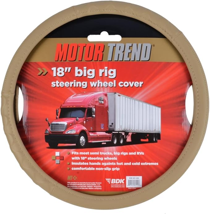Motor Trend 18" Inch Steering Wheel Cover for Big Rigs Trucks Semis Truckers RVs 18-Wheelers Freight Carrier Tow Trucks Tankers Transporters, Insulated Soft Comfortable, Improve Grip Fatigue - Beige