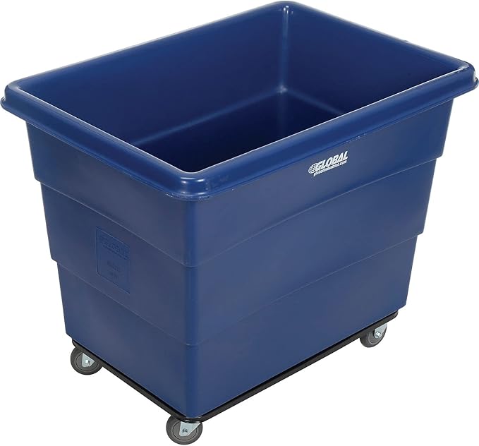 Global Industrial 16 Bushel Plastic Bulk Box Truck, Steel Chassis Base, 1000 lbs. Capacity, 4" Non-Maring Rubber Casters, Blue, 42-3/5"L x 30" W x 35-3/5"H