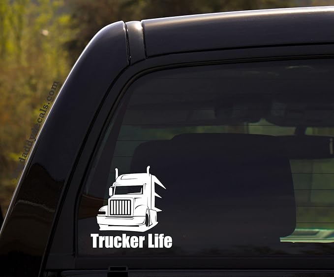 RUNNING L8 Trucker Life - Semi Truck, 18 Wheeler, Driving, Professional Driver, Essential Worker Vinyl Sticker for Window of car, Van, Truck, White