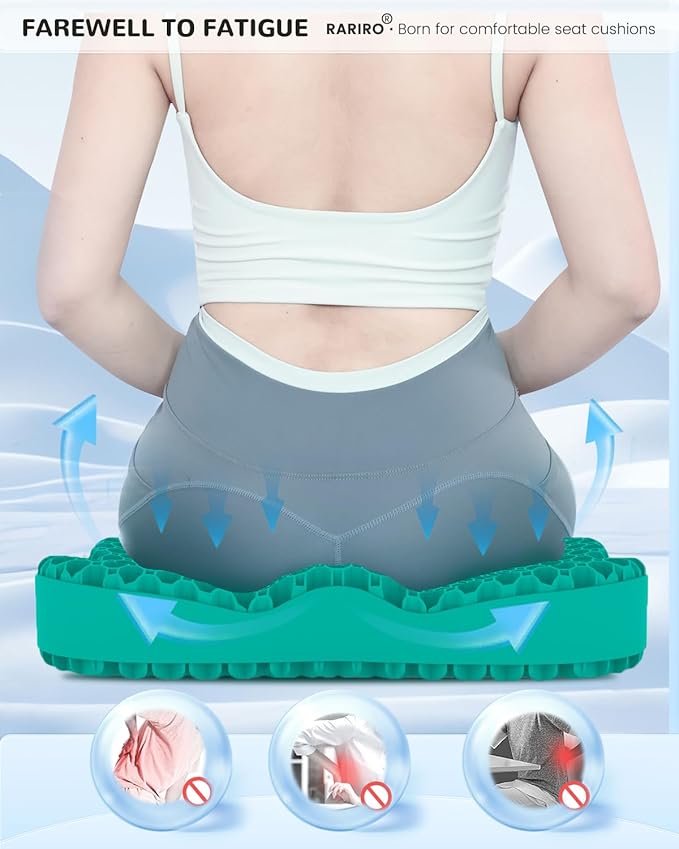 Gel Seat Cushion for Long Sitting(Enlarged&Thickened), Cooling Pressure Relief Seat Cushion for Wheelchair, Driving, Kayak, Office Desk Chair Seat Pad Gel for Heavy People[Green-19.7" Large]