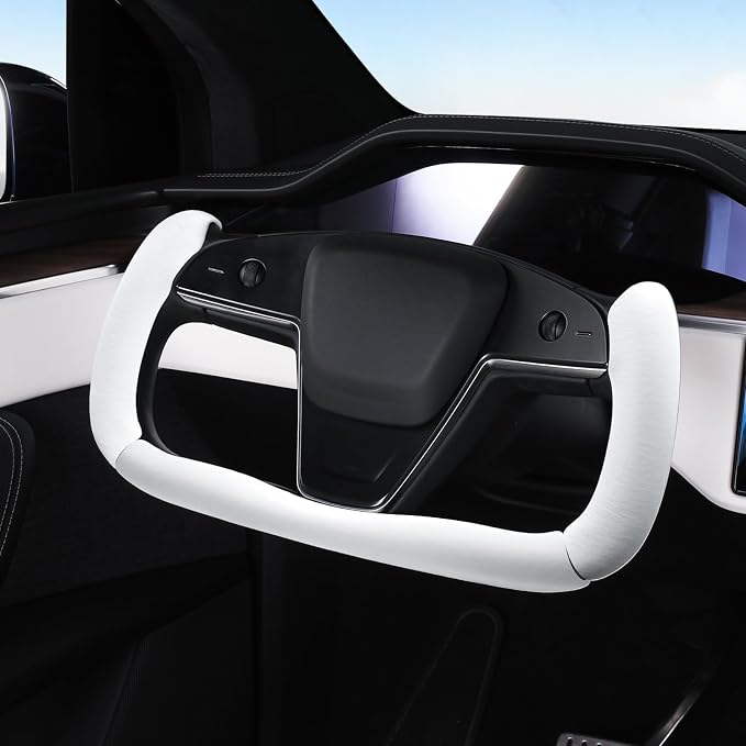 Steering Wheel Cover for Tesla Yoke Steering Wheel Cover Customzied for Tesla Model S 2021-Present/Model X 2021-Present Accessories,Anti-Slip,Comfortable Grip,Breathable,White