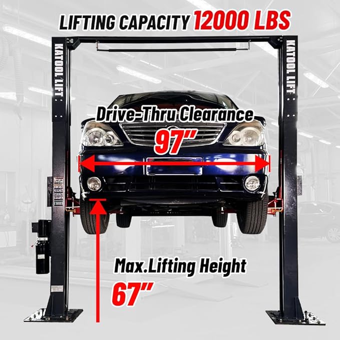 AM-120SD Two Post Car Lift 12000 lbs, 4HP Direct Drive with Single Point Lock Release, Heavy Duty Auto Hoist for Commercial Garage