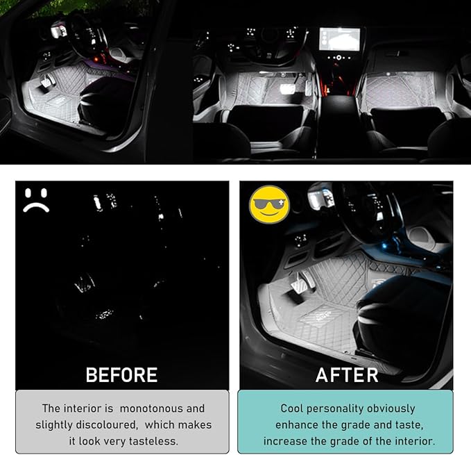 Yourkar Car LED Strip Light, 24 LED Interior Under Dash Atmosphere Lights with Cigarette Lighter, Vehicle Decor Lamp Ambient Night Light Strip Lighting, Universal Car Accessories (White)