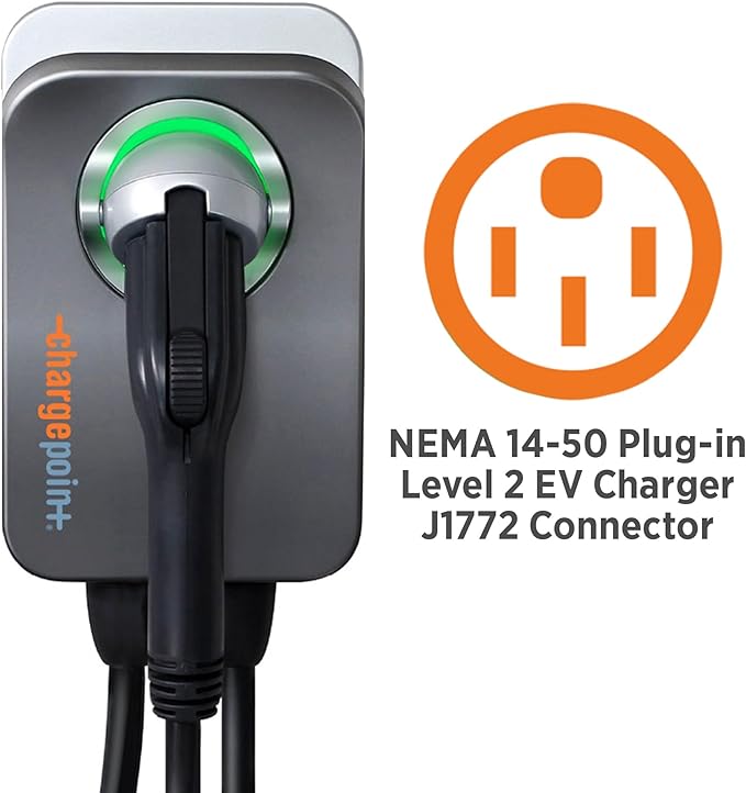ChargePoint HomeFlex Level 2 EV Charger J1772 - Fast Smart Battery Power Charging at Home for Electric Automobile Vehicles - NEMA 14-50 Plug for Electric Car