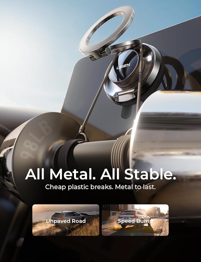 LISEN Suction Phone Mount for Vacuum, 360 Adjustable Vacuum Magnetic Phone Holder for Car [All Metal & Nano Gel Super Strong Suction] for Magsafe Car Mount for iPhone 17 Pro Max 16 15 14 13 12