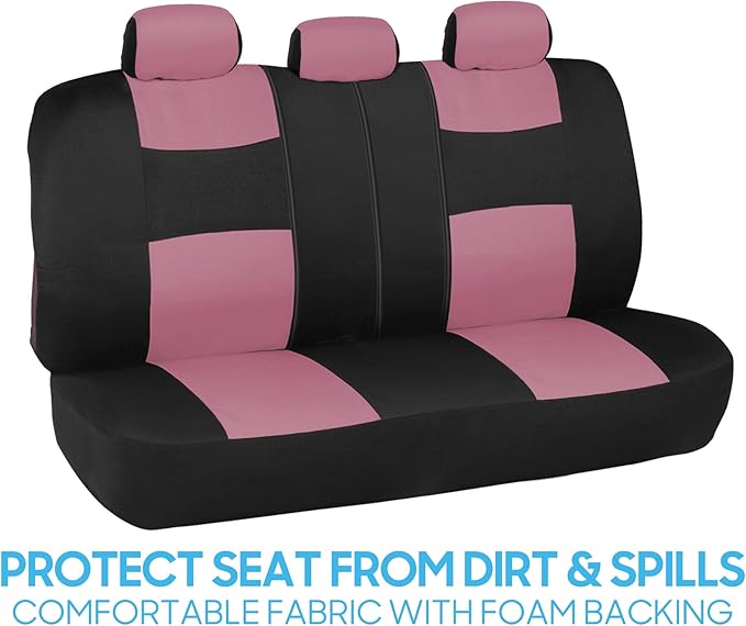 BDK PolyPro Car Seat Covers Full Set in Pink on Black, Front and Rear Split Bench Seat Covers for Cars, Easy to Install Car Seats Cover Set and Accessories for Auto Trucks Van SUV - Pink
