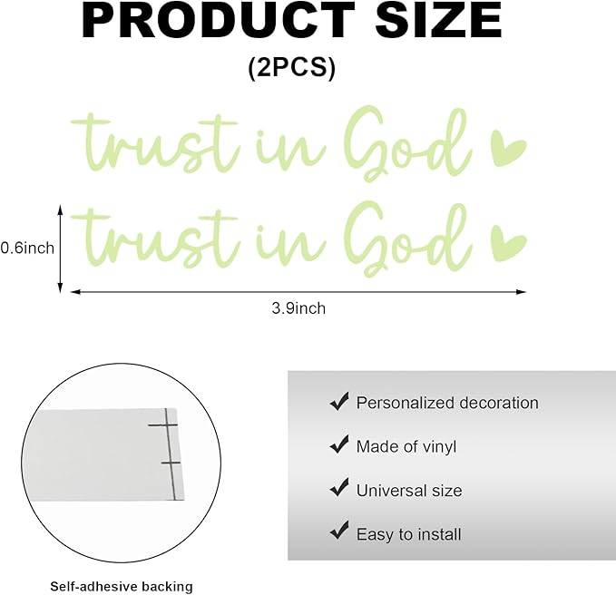 DXNQ 2 PCS Trust in God Rearview Mirror Decals, Automotive Vinyl Rear View Mirror Decorative Stickers, Waterproof Trust in God Stickers for Car Truck Laptop, Car Accessories (Luminous)