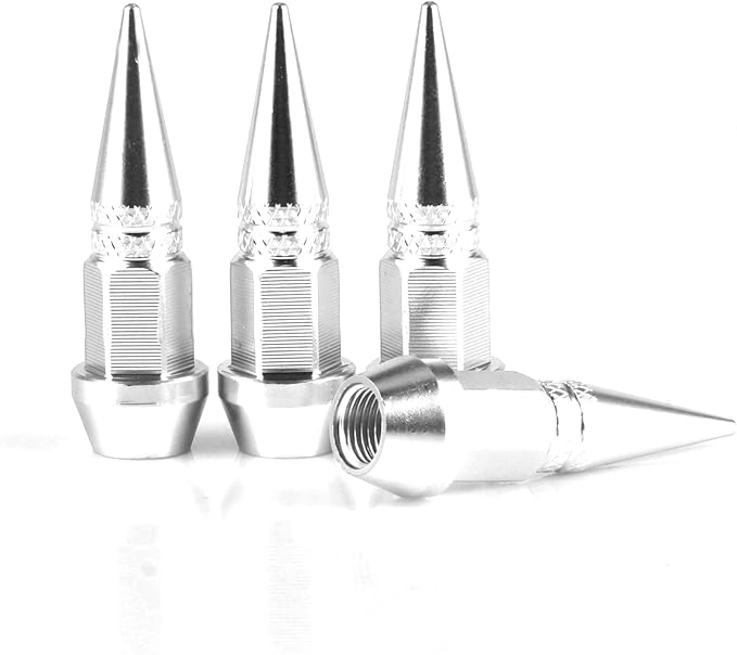 SINGARO 45mm Spiked Aluminum Stem Valve Caps,4PCS Dustproof Tire Wheel Stem Caps for Cars,SUVs,Trucks Bicycles and Motorcycles(Silver)