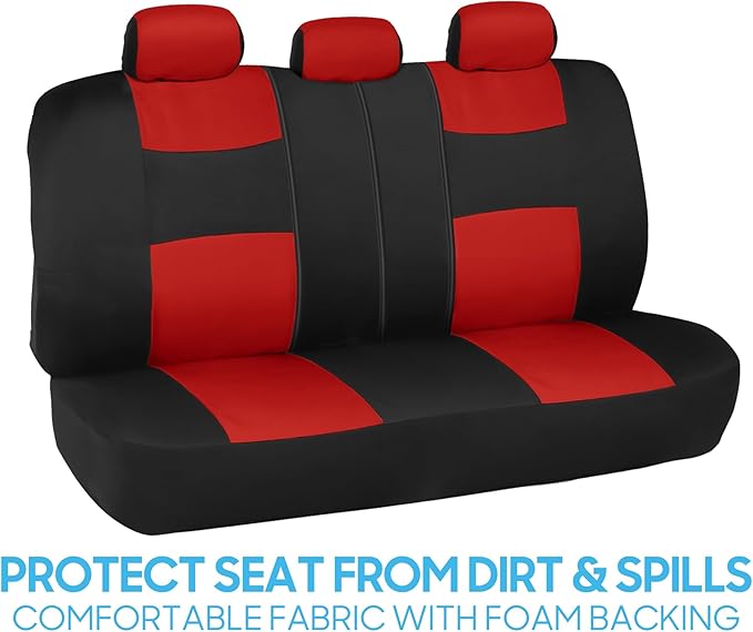 BDK PolyPro Car Seat Covers Full Set in Red on Black – Front and Rear Split Bench Seat Covers, Easy to Install, Accessories for Auto Trucks Van SUV