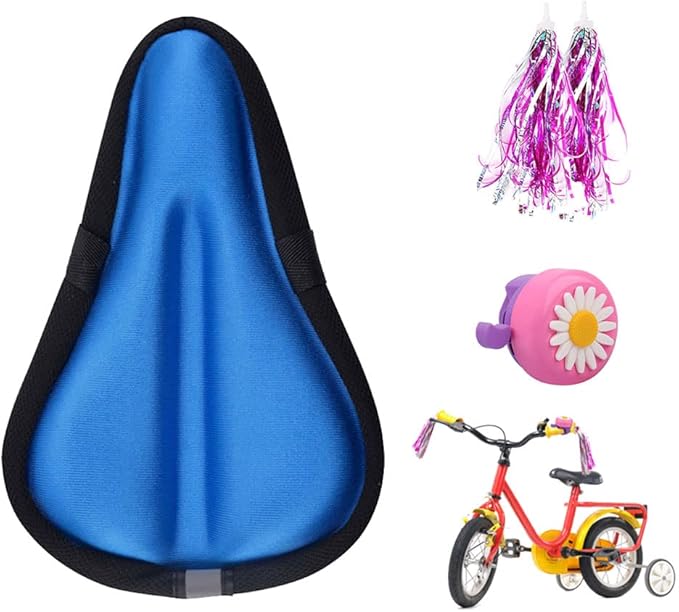 Kids Gel Bike Seat Cushion Cover for Boys & Girls, 9"x6" Breathable & Extra Soft Memory Foam Children Bicycle Saddle Pad with Water&Dust Resistant Cover